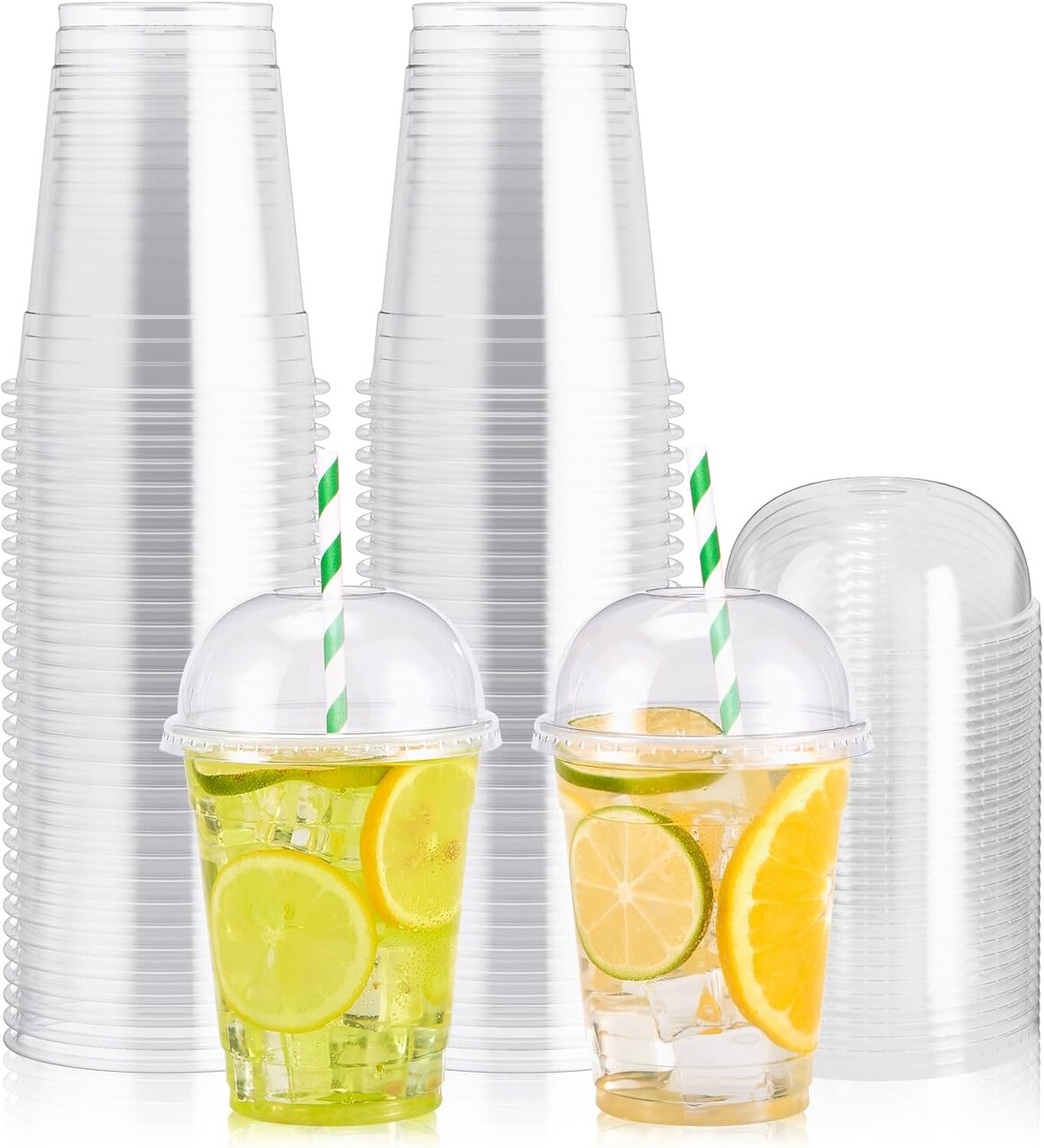 100 PACK 12 oz Clear Plastic Cups with Dome Lids, Disposable Dessert Parfait Cups for Ice Cream, Iced Cold Coffee Drinks, Cupcake, Fruit for Party